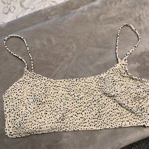 Xhilaration Womens Sz XL Smocked Bralette Bikini Swim Top Cream Black Dot
